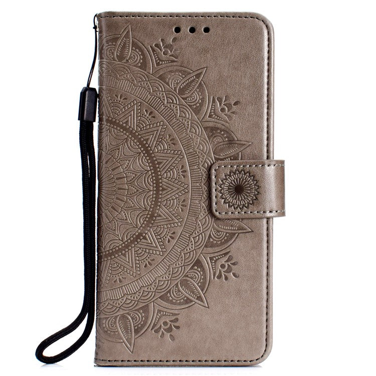 Imprinted Mandala Pattern Wallet Leather Mobile Case for Huawei Honor 8X / Honor View 10 Lite - Grey