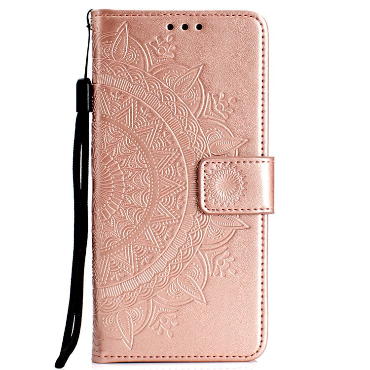 Imprinted Mandala Pattern Wallet Leather Mobile Shell for Huawei Honor 8X / Honor View 10 Lite - Rose Gold
