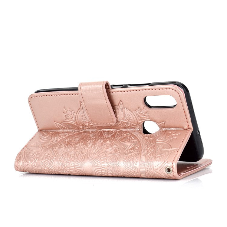 Imprinted Mandala Pattern Wallet Leather Mobile Shell for Huawei Honor 8X / Honor View 10 Lite - Rose Gold