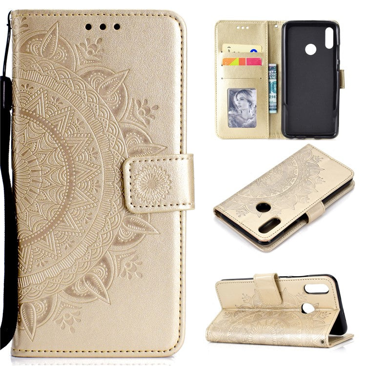 Imprinted Mandala Pattern Wallet Leather Mobile Casing for Huawei Honor 8X / Honor View 10 Lite - Gold