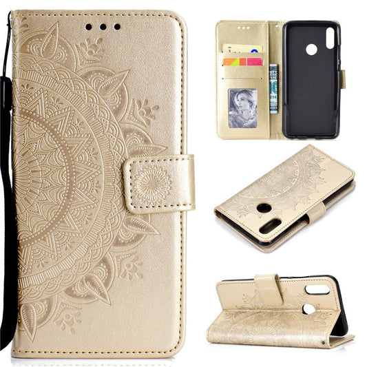 Imprinted Mandala Pattern Wallet Leather Mobile Casing for Huawei Honor 8X / Honor View 10 Lite - Gold