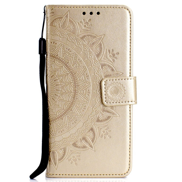 Imprinted Mandala Pattern Wallet Leather Mobile Casing for Huawei Honor 8X / Honor View 10 Lite - Gold