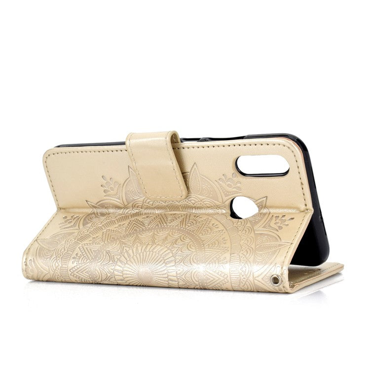 Imprinted Mandala Pattern Wallet Leather Mobile Casing for Huawei Honor 8X / Honor View 10 Lite - Gold