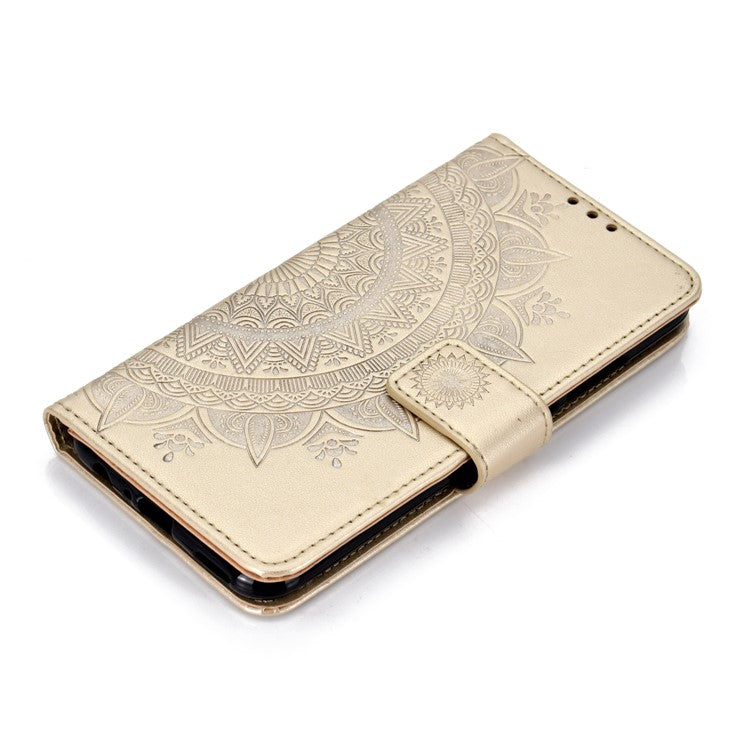 Imprinted Mandala Pattern Wallet Leather Mobile Casing for Huawei Honor 8X / Honor View 10 Lite - Gold