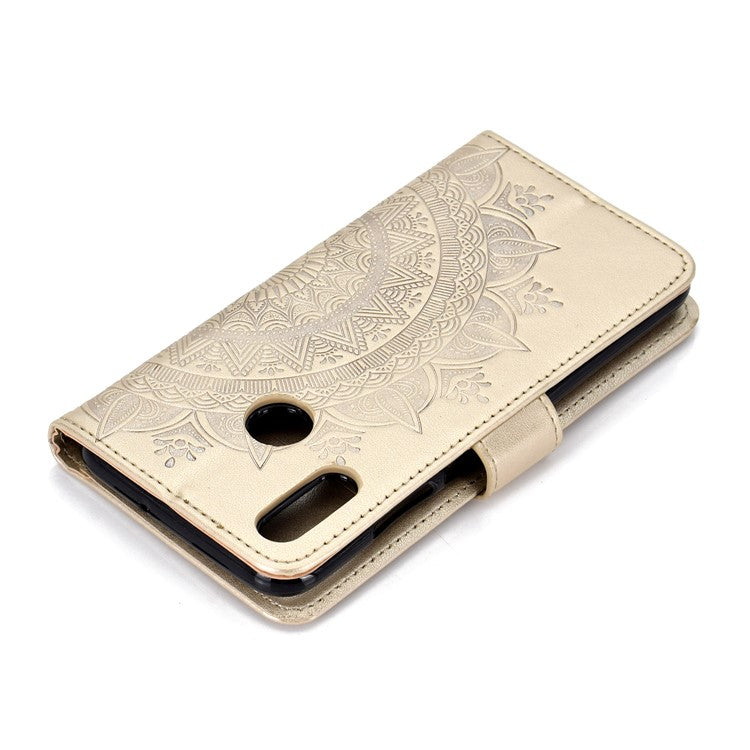 Imprinted Mandala Pattern Wallet Leather Mobile Casing for Huawei Honor 8X / Honor View 10 Lite - Gold