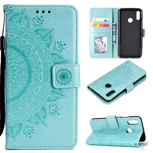 Imprinted Mandala Pattern Wallet Leather Mobile Phone Case for Huawei Honor 8X / Honor View 10 Lite - Cyan