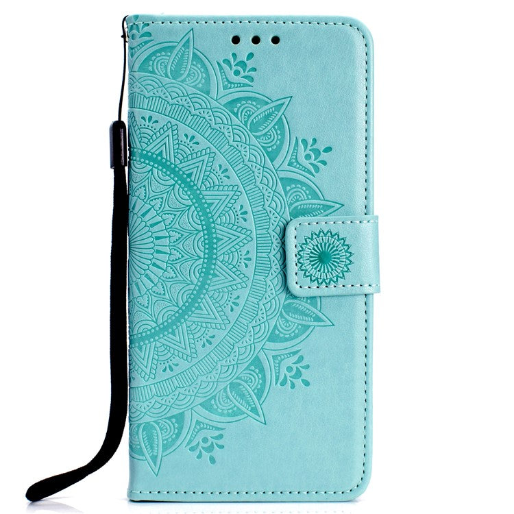 Imprinted Mandala Pattern Wallet Leather Mobile Phone Case for Huawei Honor 8X / Honor View 10 Lite - Cyan