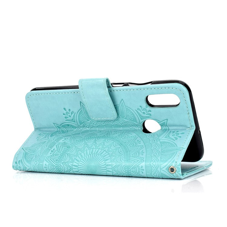 Imprinted Mandala Pattern Wallet Leather Mobile Phone Case for Huawei Honor 8X / Honor View 10 Lite - Cyan