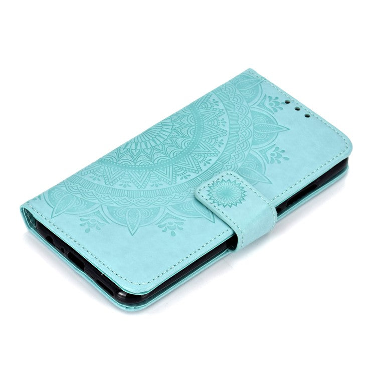 Imprinted Mandala Pattern Wallet Leather Mobile Phone Case for Huawei Honor 8X / Honor View 10 Lite - Cyan