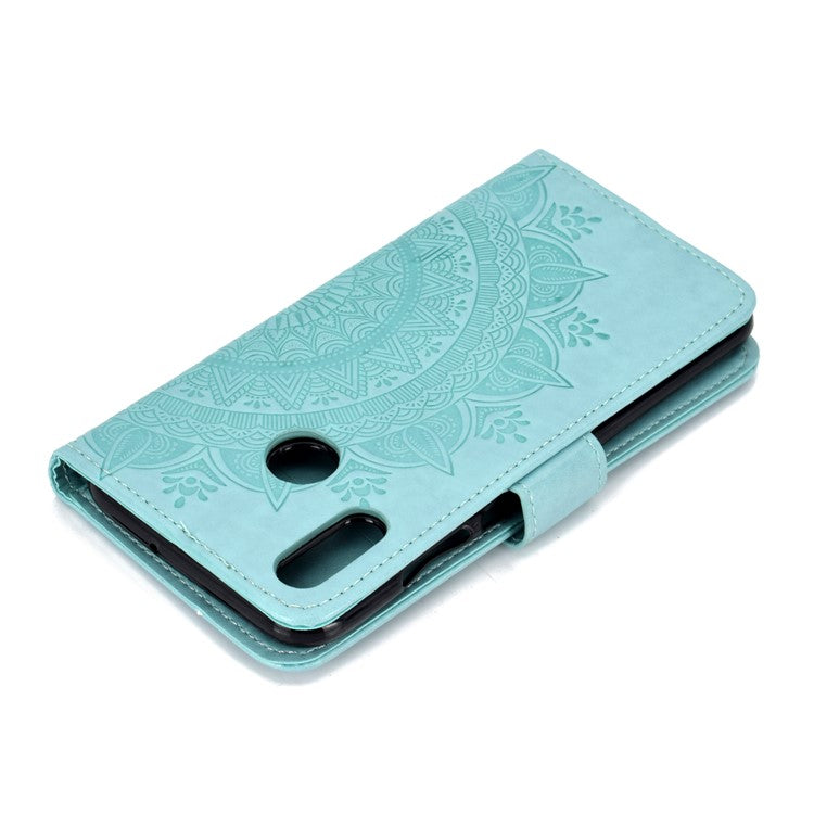 Imprinted Mandala Pattern Wallet Leather Mobile Phone Case for Huawei Honor 8X / Honor View 10 Lite - Cyan