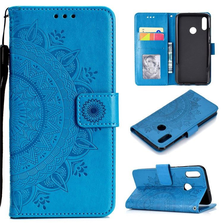 Imprinted Mandala Pattern Wallet Leather Cell Phone Case for Huawei Honor 8X / Honor View 10 Lite - Blue