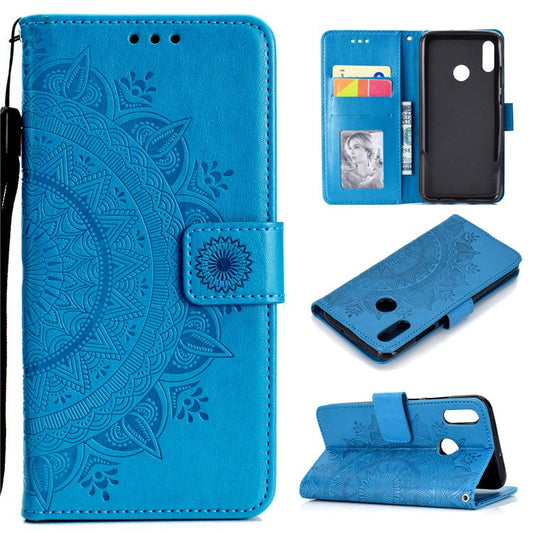 Imprinted Mandala Pattern Wallet Leather Cell Phone Case for Huawei Honor 8X / Honor View 10 Lite - Blue