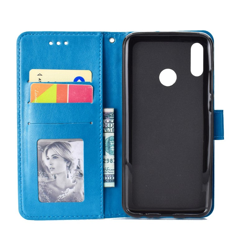 Imprinted Mandala Pattern Wallet Leather Cell Phone Case for Huawei Honor 8X / Honor View 10 Lite - Blue