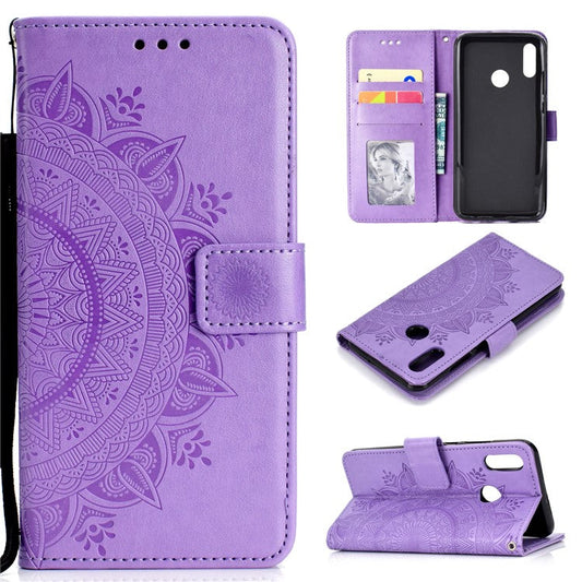 Imprinted Mandala Pattern Wallet Leather Protective Case for Huawei Honor 8X / Honor View 10 Lite - Purple
