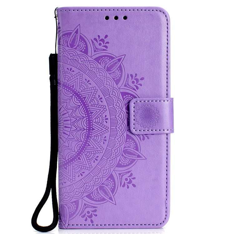 Imprinted Mandala Pattern Wallet Leather Protective Case for Huawei Honor 8X / Honor View 10 Lite - Purple