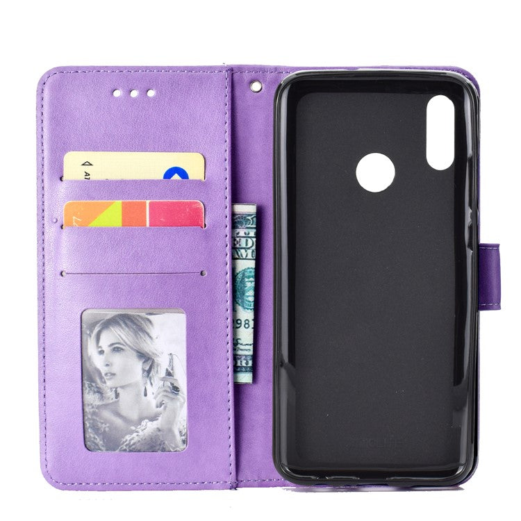 Imprinted Mandala Pattern Wallet Leather Protective Case for Huawei Honor 8X / Honor View 10 Lite - Purple