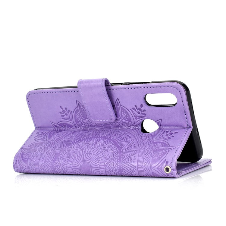 Imprinted Mandala Pattern Wallet Leather Protective Case for Huawei Honor 8X / Honor View 10 Lite - Purple