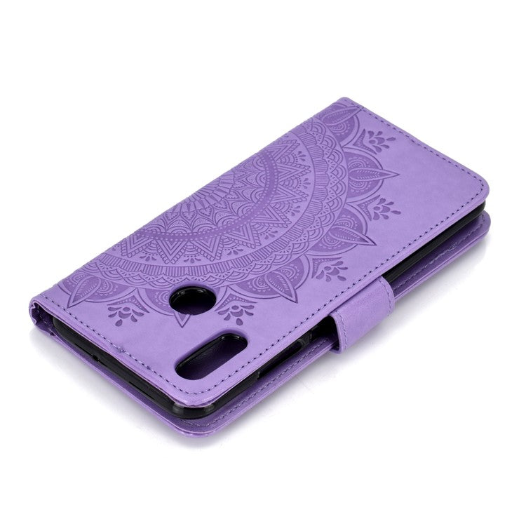 Imprinted Mandala Pattern Wallet Leather Protective Case for Huawei Honor 8X / Honor View 10 Lite - Purple