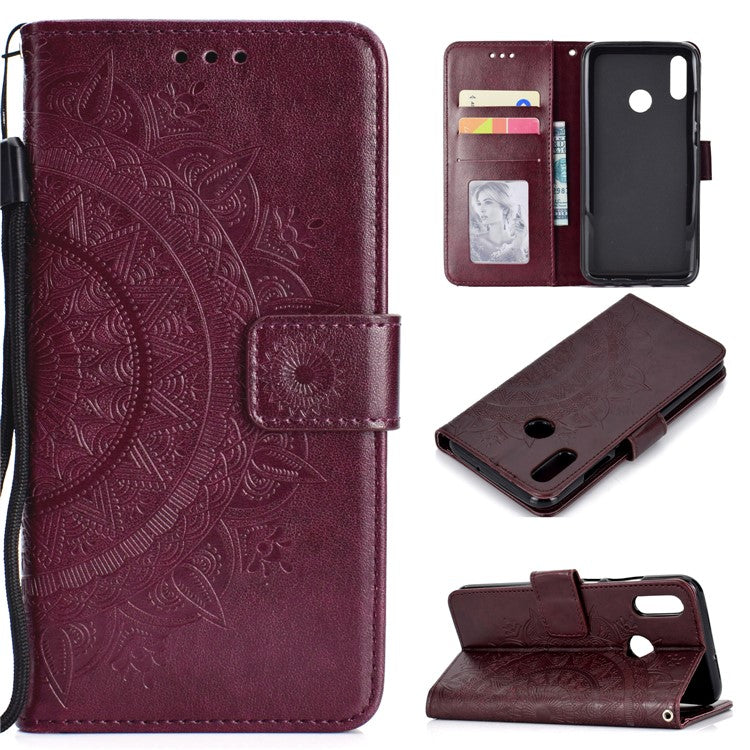 Imprinted Mandala Pattern Wallet Leather Protective Cover for Huawei Honor 8X / Honor View 10 Lite - Brown