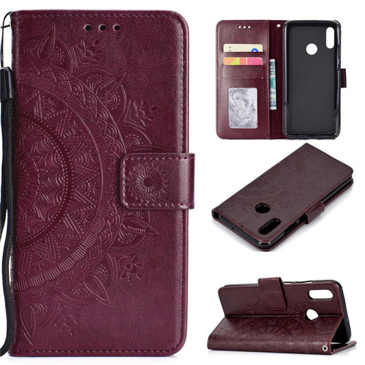 Imprinted Mandala Pattern Wallet Leather Protective Cover for Huawei Honor 8X / Honor View 10 Lite - Brown