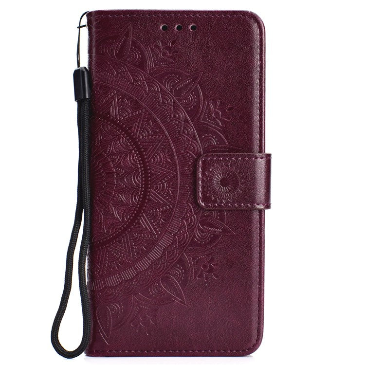 Imprinted Mandala Pattern Wallet Leather Protective Cover for Huawei Honor 8X / Honor View 10 Lite - Brown