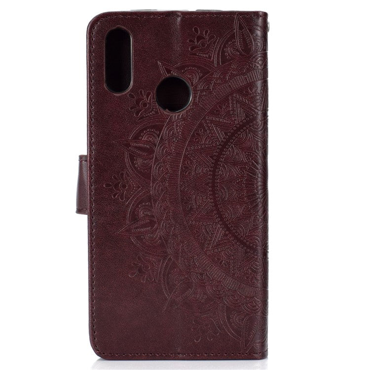 Imprinted Mandala Pattern Wallet Leather Protective Cover for Huawei Honor 8X / Honor View 10 Lite - Brown