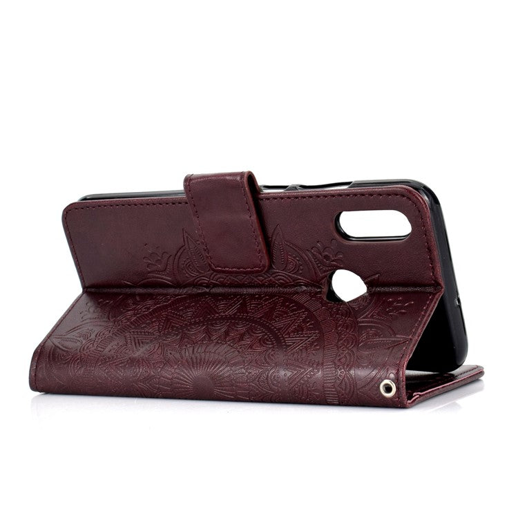 Imprinted Mandala Pattern Wallet Leather Protective Cover for Huawei Honor 8X / Honor View 10 Lite - Brown