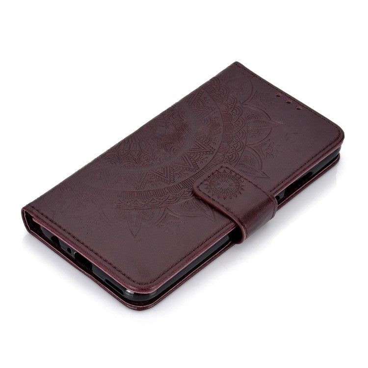 Imprinted Mandala Pattern Wallet Leather Protective Cover for Huawei Honor 8X / Honor View 10 Lite - Brown