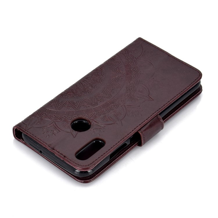 Imprinted Mandala Pattern Wallet Leather Protective Cover for Huawei Honor 8X / Honor View 10 Lite - Brown