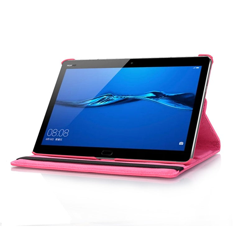 Litchi Skin Leather Tablet Cover Case with Rotating Stand for Huawei MediaPad M5 lite 10/C5 10 - Rose