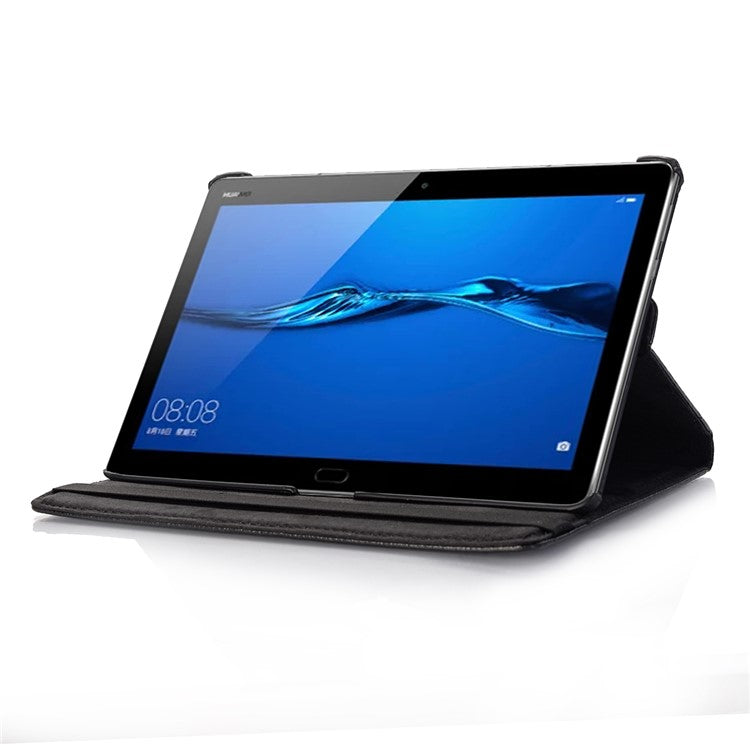 Litchi Skin Leather Tablet Cover Case with Rotating Stand for Huawei MediaPad M5 lite 10/C5 10 - Black