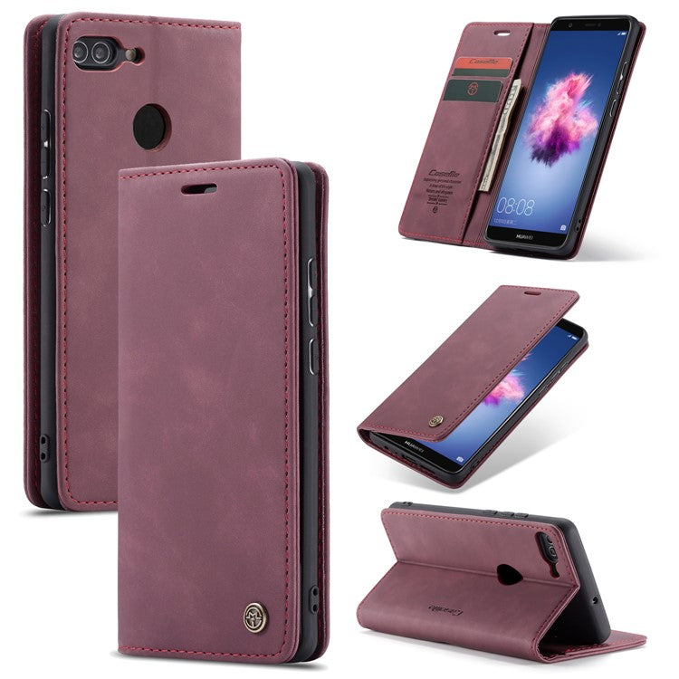 CASEME 013 Series Auto-absorbed PU Leather Wallet Stand Case for Huawei P Smart (2017) / Enjoy 7S - Red