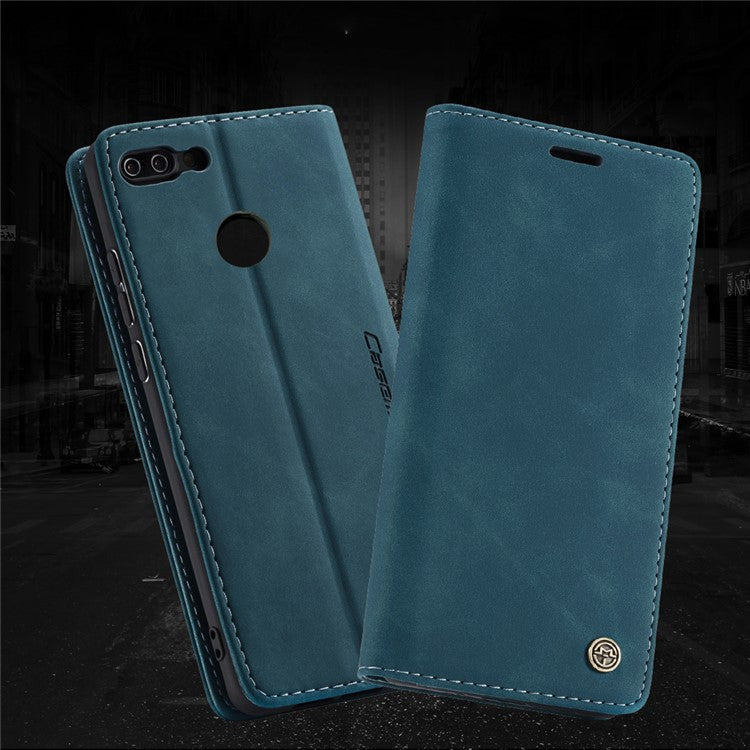 CASEME 013 Series Auto-absorbed PU Leather Wallet Stand Case for Huawei P Smart (2017) / Enjoy 7S - Blue
