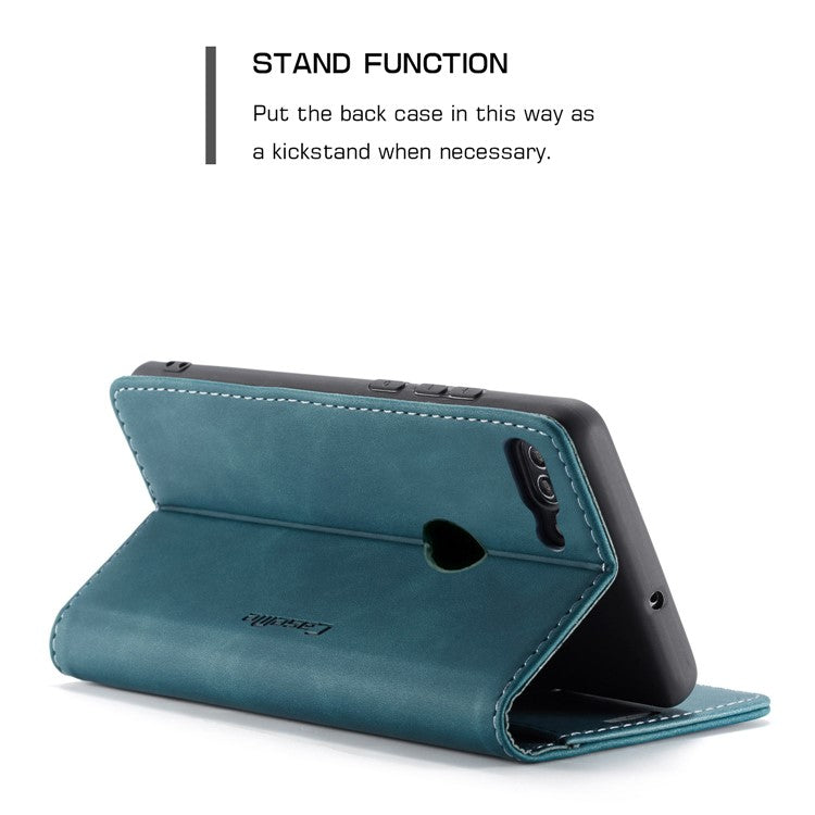 CASEME 013 Series Auto-absorbed PU Leather Wallet Stand Case for Huawei P Smart (2017) / Enjoy 7S - Blue