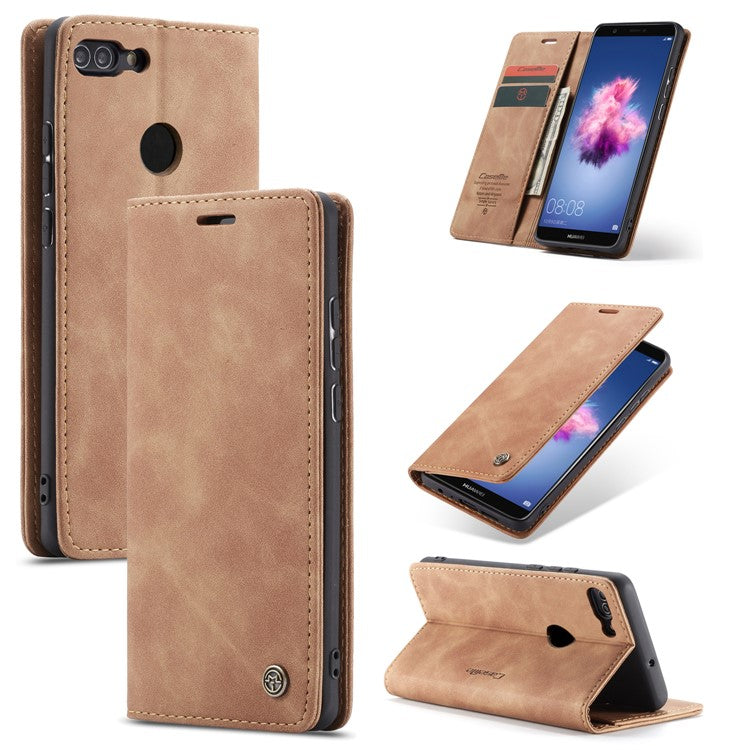 CASEME 013 Series Auto-absorbed PU Leather Wallet Stand Case for Huawei P Smart (2017) / Enjoy 7S - Light Brown