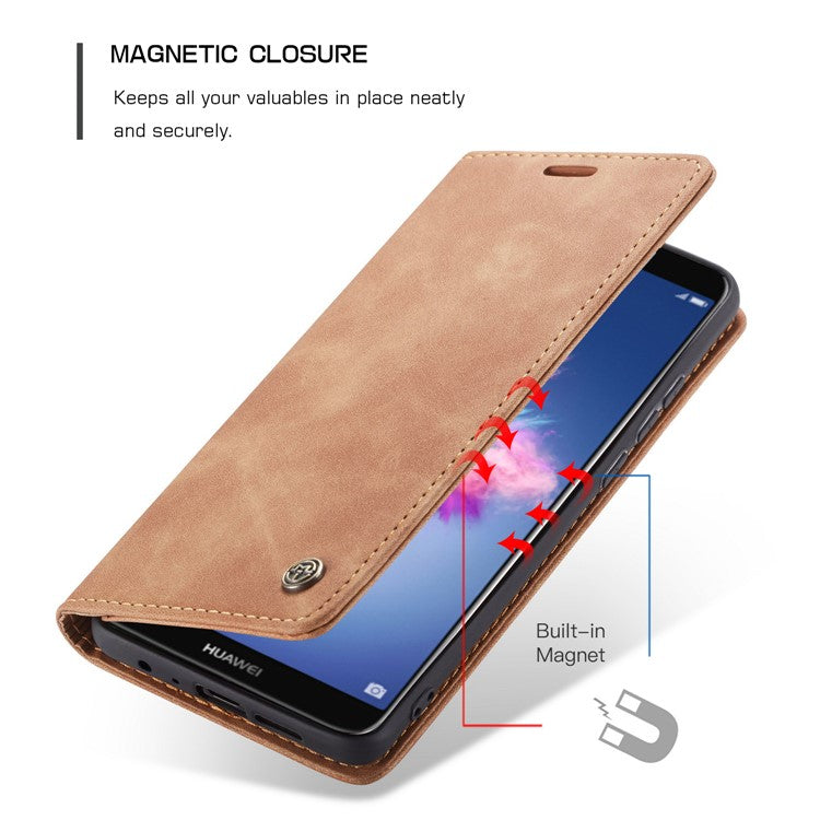 CASEME 013 Series Auto-absorbed PU Leather Wallet Stand Case for Huawei P Smart (2017) / Enjoy 7S - Light Brown