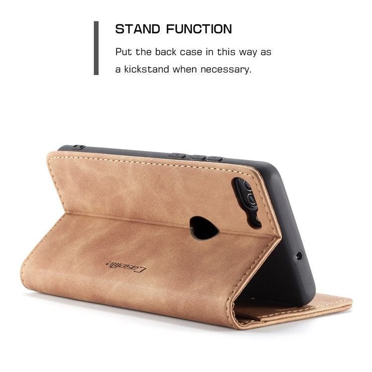 CASEME 013 Series Auto-absorbed PU Leather Wallet Stand Case for Huawei P Smart (2017) / Enjoy 7S - Light Brown