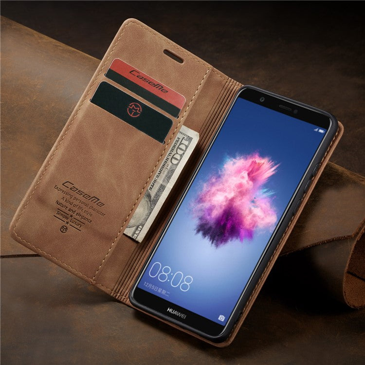 CASEME 013 Series Auto-absorbed PU Leather Wallet Stand Case for Huawei P Smart (2017) / Enjoy 7S - Light Brown