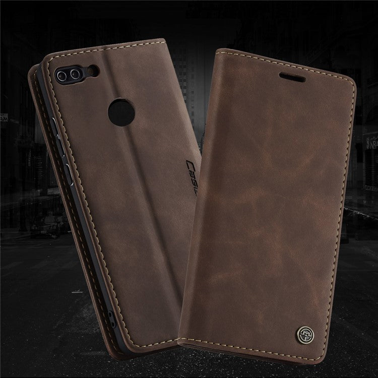 CASEME 013 Series Auto-absorbed PU Leather Wallet Stand Case for Huawei P Smart (2017) / Enjoy 7S - Dark Brown