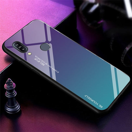 Gradient Color Glass + PC + TPU Hybrid Case for Asus Zenfone Max (M2) ZB633KL - Purple / Blue