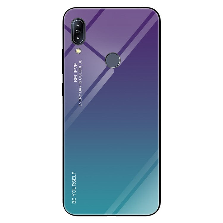Gradient Color Glass + PC + TPU Hybrid Case for Asus Zenfone Max (M2) ZB633KL - Purple / Blue