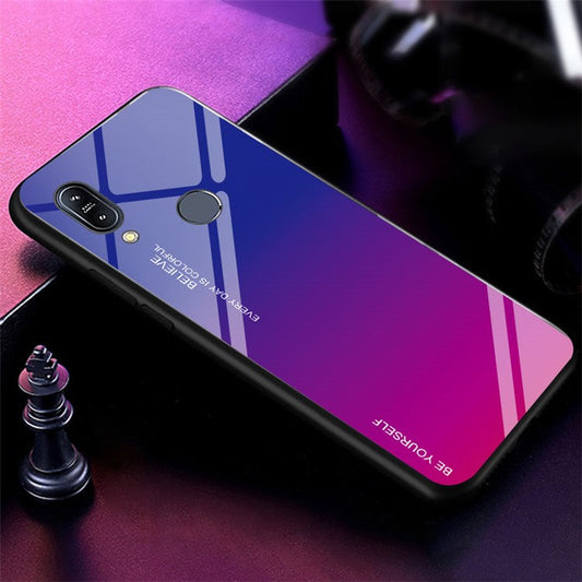 Gradient Color Glass + PC + TPU Hybrid Case for Asus Zenfone Max (M2) ZB633KL - Blue / Rose