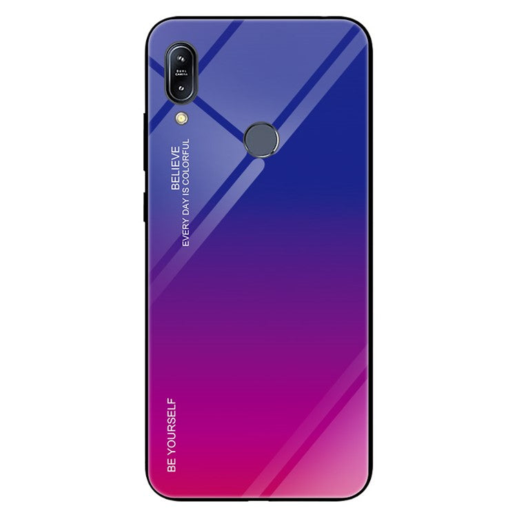 Gradient Color Glass + PC + TPU Hybrid Case for Asus Zenfone Max (M2) ZB633KL - Blue / Rose