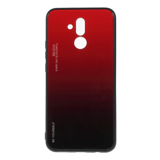 For Huawei Mate 20 Lite Gradient Color Glass + PC + TPU Hybrid Case - Red / Black