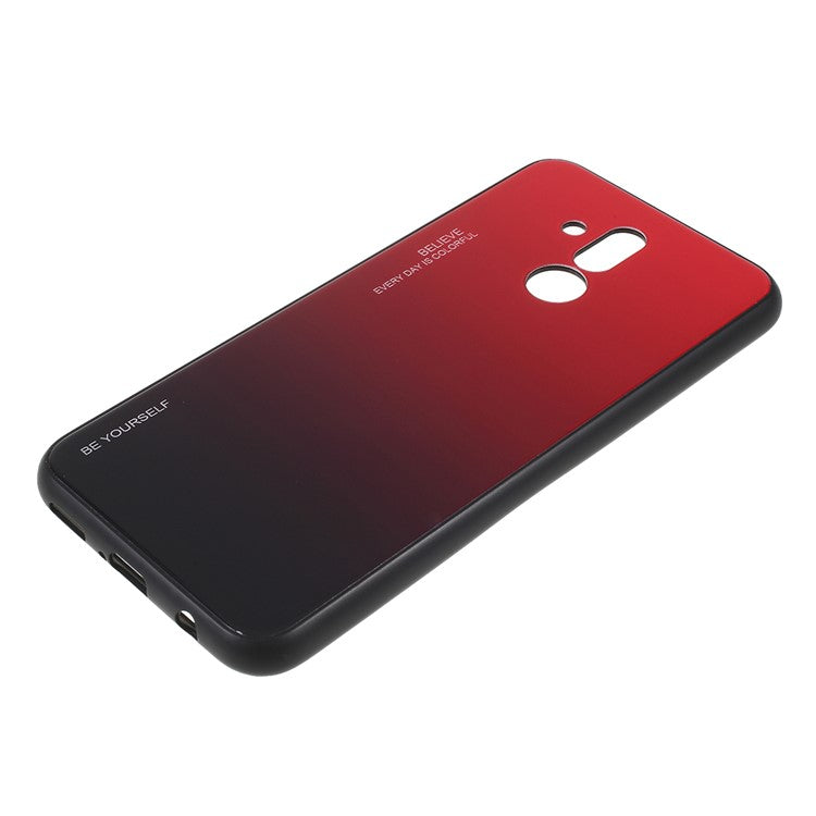 For Huawei Mate 20 Lite Gradient Color Glass + PC + TPU Hybrid Case - Red / Black