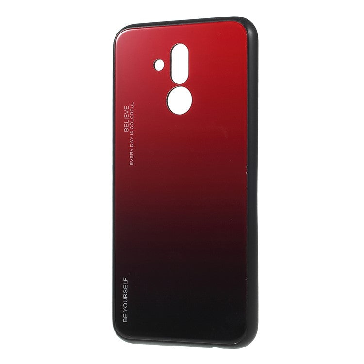 For Huawei Mate 20 Lite Gradient Color Glass + PC + TPU Hybrid Case - Red / Black