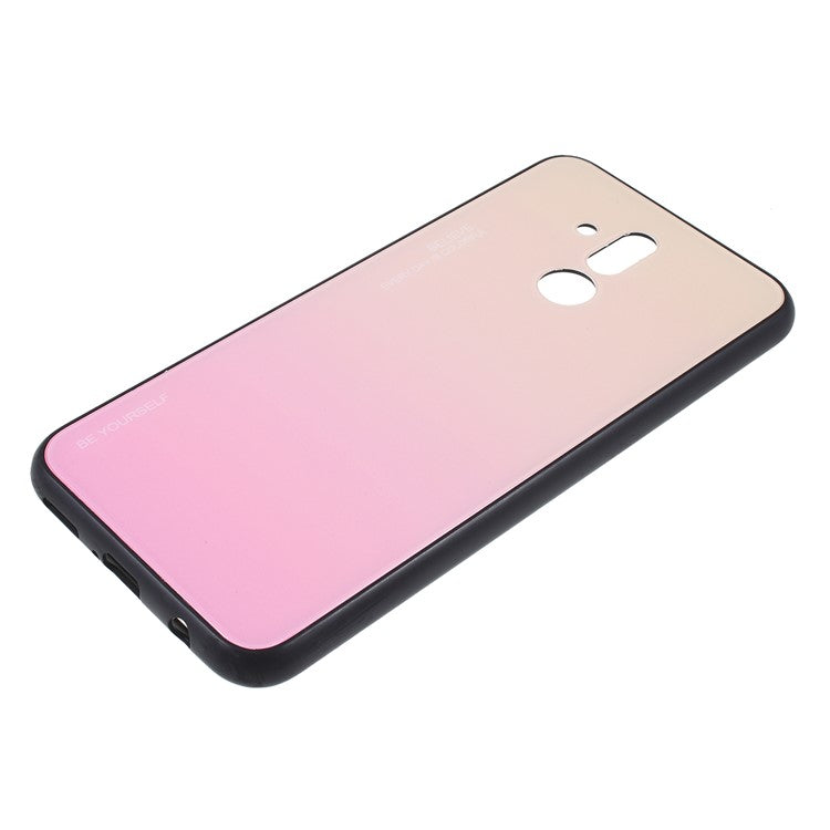 For Huawei Mate 20 Lite Gradient Color Glass + PC + TPU Hybrid Case - Gold / Pink