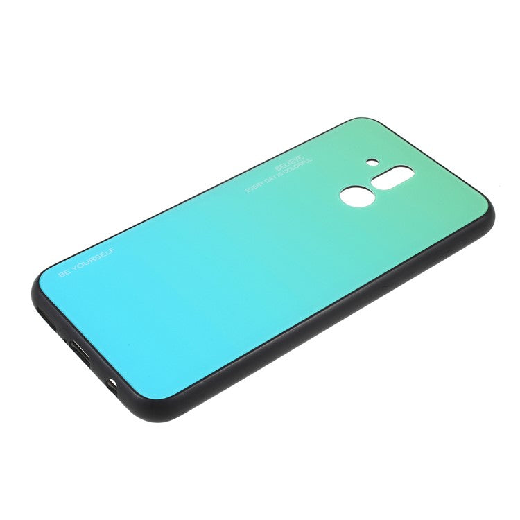 For Huawei Mate 20 Lite Gradient Color Glass + PC + TPU Hybrid Case - Green / Blue