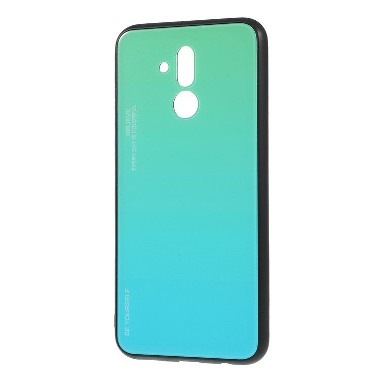 For Huawei Mate 20 Lite Gradient Color Glass + PC + TPU Hybrid Case - Green / Blue