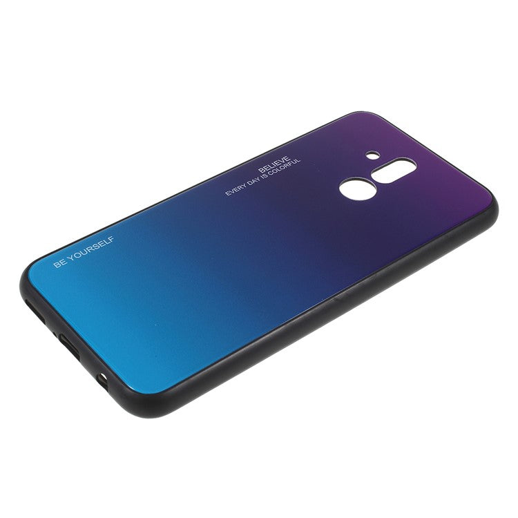 For Huawei Mate 20 Lite Gradient Color Glass + PC + TPU Hybrid Case - Purple / Blue